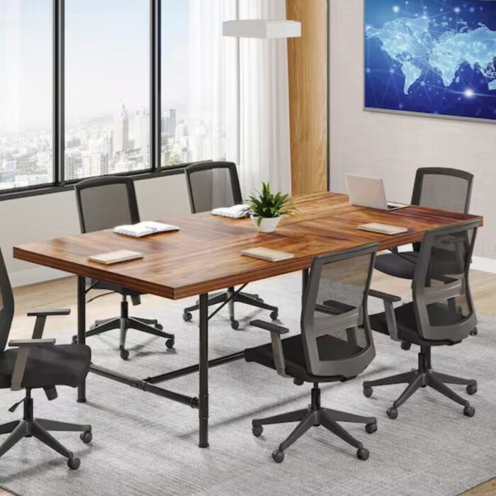 Capen 70.8 in. Rectangular Brown Engineered Wood Computer Desk 6 ft. Conference Table Meeting Table